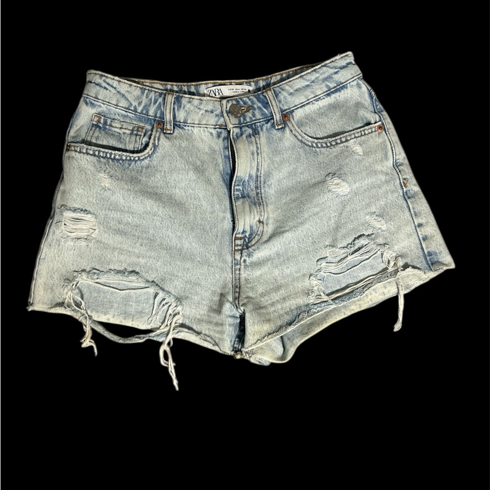 Zara Blue Distressed Jean Shorts High-Waisted